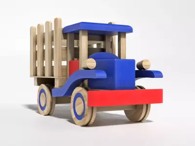 Wooden Toy Truck Car Low-poly 3D model