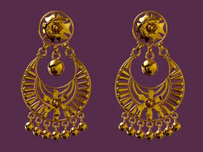 Dripping Drop in Crescent Golden Earring Luxury Jewelry  3D model