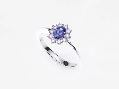 ZDR0195 oval tanzanite and diamond ring 3D print model