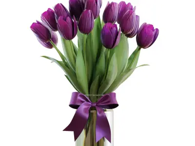 Flower Set 23 - Purple Tulips Bouquet 02 3D model