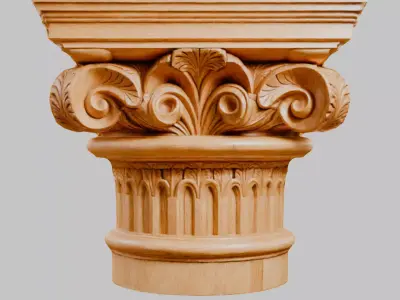 Corinthian Column Capital - White Marble Square 3D Model Low-poly 3D model