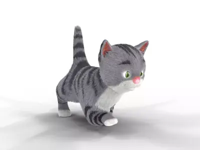 Cute Fur Kitten Gray Animated  Low-poly 3D model