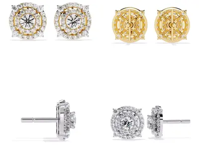 Luxury Multi-Halo Round Diamond Stud Earrings CAD Model 3D print model