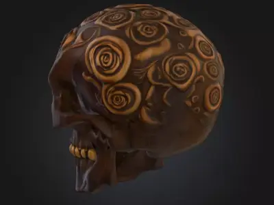 Ornamental Carved Skull Floral Pattern Low-poly 3D model