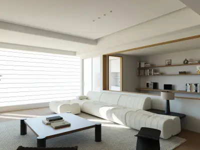 Modern Minimalist Wood Style Living Room 3D Interior Scene 3D model