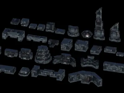 Sci Fi Space Colony Pack Modular 8k PBR 1512 Buildings Low-poly 3D model