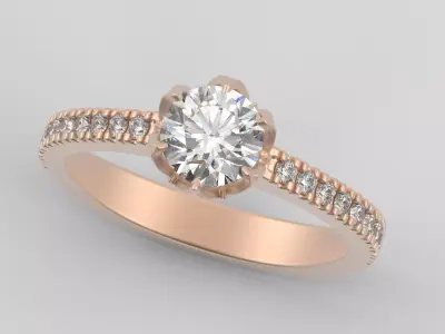 OAC154 Solitaire Ring with Petal Inspired Design 3D print model