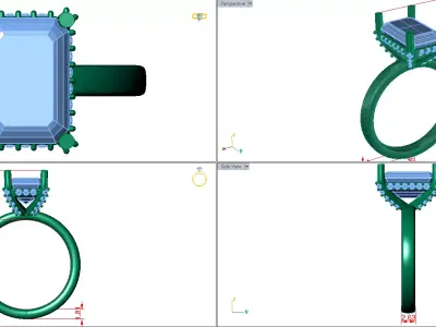 emerald cut solitare all under halo diamond on prongs  3D print model