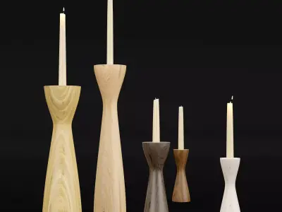 Candlestick set 4 four wooden candle holders 3D model