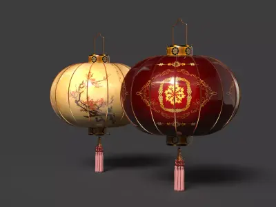 Chinese red lantern  Low-poly 3D model 5