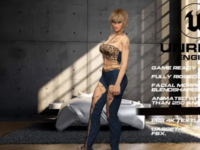 Tattoo girl full rigged - game ready - animated Low-poly 3D model