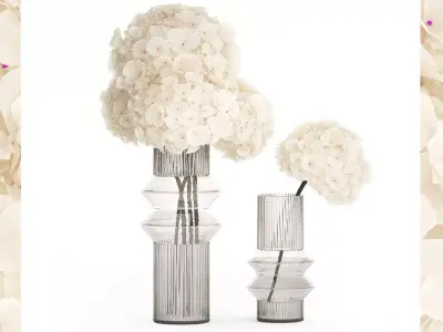 Solemn bouquet of white flowers in a vase with hydrangea 370 3D model