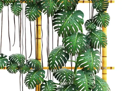 Monstera bamboo planter with plants 3D model