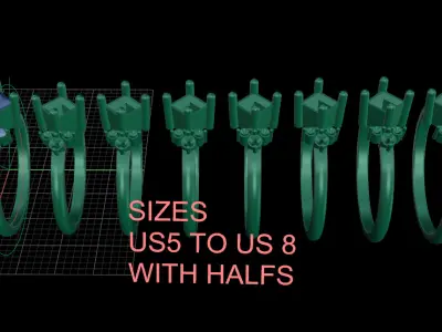 Solitarie ring pricess cut diamond 3D print model