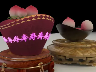 Chinese gold ingot with bun 3D model