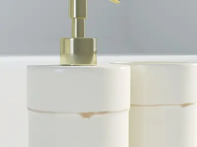 Bathroom Set White and Gold 1 3D model