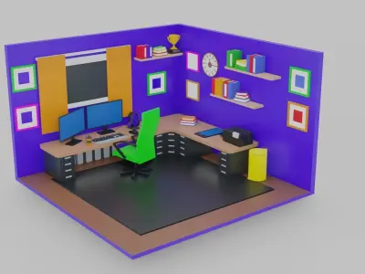 Detailed Working Room  Low-poly 3D model