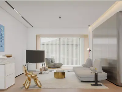 Modern living room dining room interior scenes 250 3D model