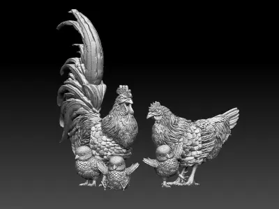 hen cock chick 3D print model