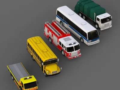 Vehicle Pack Utility Truck Bus Low-poly 3D model