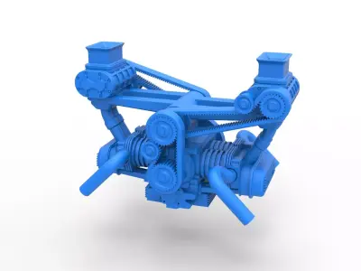 Flat 4 engine with double supercharger Scale 1 to 25 3D print model