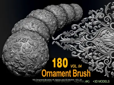 ORNAMENT BRUSHES ALPHA and 3D MODEL- VOL 01 - 02 - 03 - 04 - 05 3D Model Collection