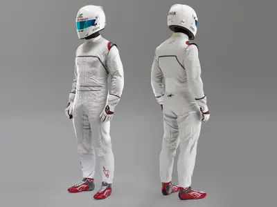 Pilot man in racing suit on metal ball 3D model