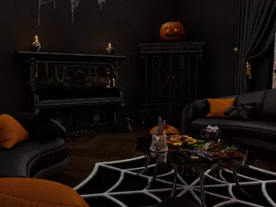 Halloween Living Room Blender Scene - DAY 3D model