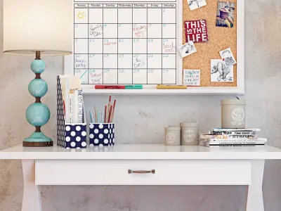 PBTEEN X Frame Desk with Decor Set 3D model