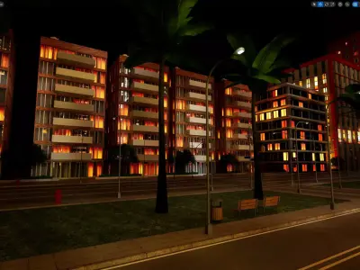 City Downtown Skyscraper Street - Night - Unreal - Lot 07 Low-poly 3D model