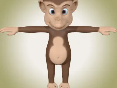 Cute Cartoon Monkey Rig Low-poly 3D model