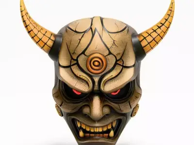 Japanese Oni Black Horn Nipponese mask toy 3D print model