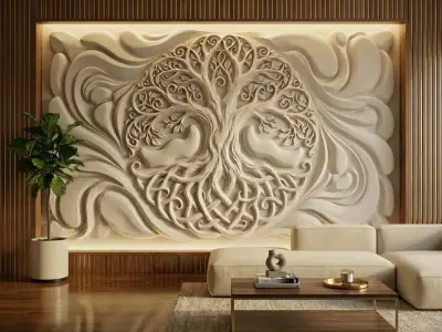 modern tree panel wall decor set wall relief mural CNC 149 3D model