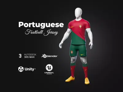 Portuguese Team Football Jersey full outfit Low-poly 3D model