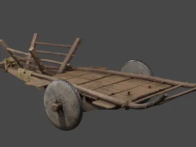 PBR Low Poly Oxcart Tumbrel Cart Low-poly 3D model