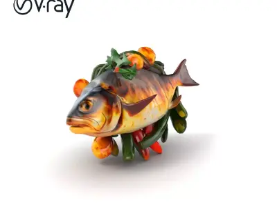 Roasted Barramundi with Vegetables Model Pack Low-poly 3D model