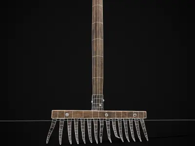 Vintage Iron Rake Low-poly 3D model