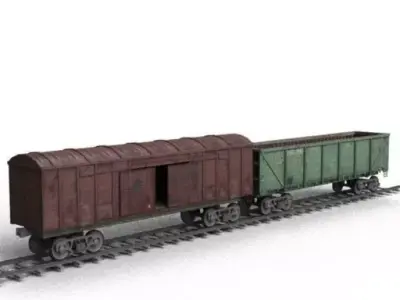 Railroad car on rails Low-poly 3D model