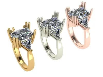 Radiant cut 3 stone diamond ring 3D print model