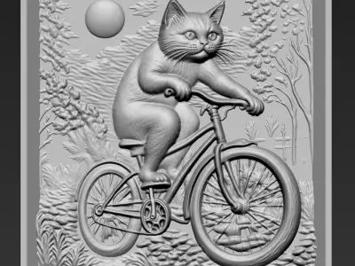 Cat Riding a Bike A49 3D print model