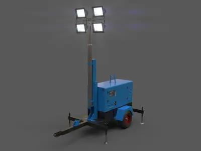 PBR Mobile Light Tower Generator A - Blue Light  Low-poly 3D model