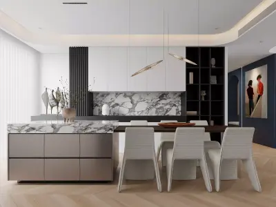 Modern living room dining room interior scenes 492 3D model