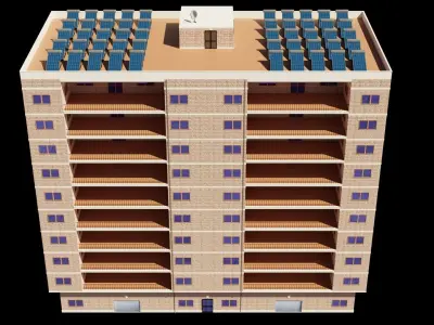 Realistic residential city building Low-poly 3D model Low-poly 3D model