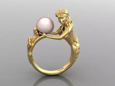 Fantasy Mermaid Pearl Ring for Women 11 3D print model