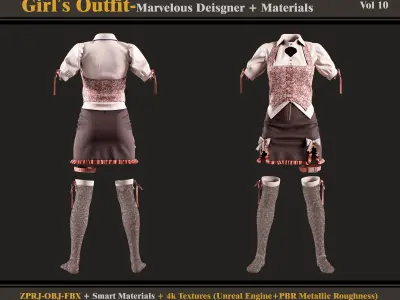 Girl Outfit- MD-Clo3d - Smart Material -Textures - OBJ - FBX 3D model
