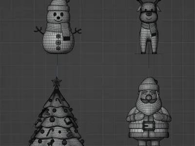 Santa Claus Christmas tree Reindeer Snow man 3D model