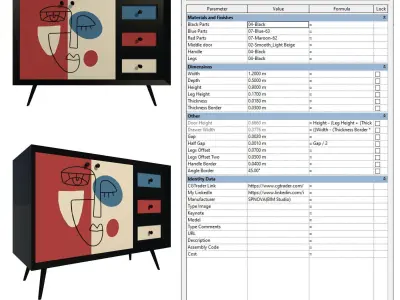 Parametric Sideboard Furniture for Revit 3D model