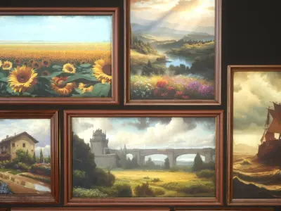 Set of vintage paintings Low-poly 3D model