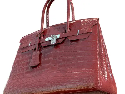 Hermes Birkin Bag Red Crocodile Leather Low-poly 3D model