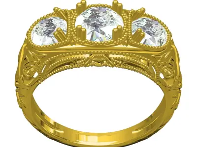 Three Stone Art Deco Ring 2 3D print model